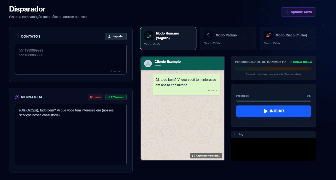 Painel Operia System - Disparo Simples